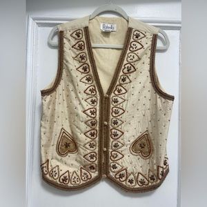 Vintage VTG Rafaella Women's Vest with Wooden Beads and Beaded Heart Patterns